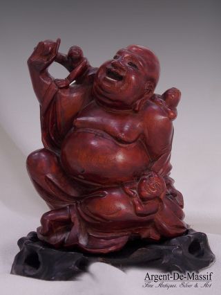 Antique Carved Wood Chinese Sculpture Of Laughing Buddha,  Maitreya,  Budai photo