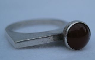 1950 ' S Sterling Silver & Amber Mid Century Scandinavian Danish Modern Ring Size6 photo