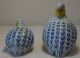 Mid - Century Signed Blue And White Ceramic Pair Of Quail Vases photo 4