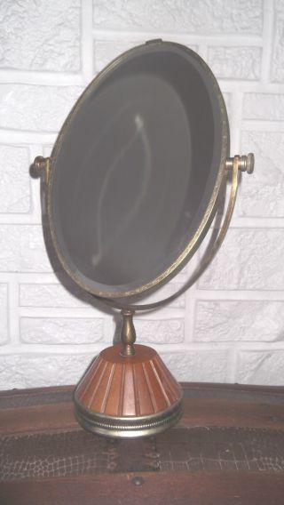 Vintage Mid Century Adjustable Swivel 2 - Way Oval Mirror With Wooden Base photo