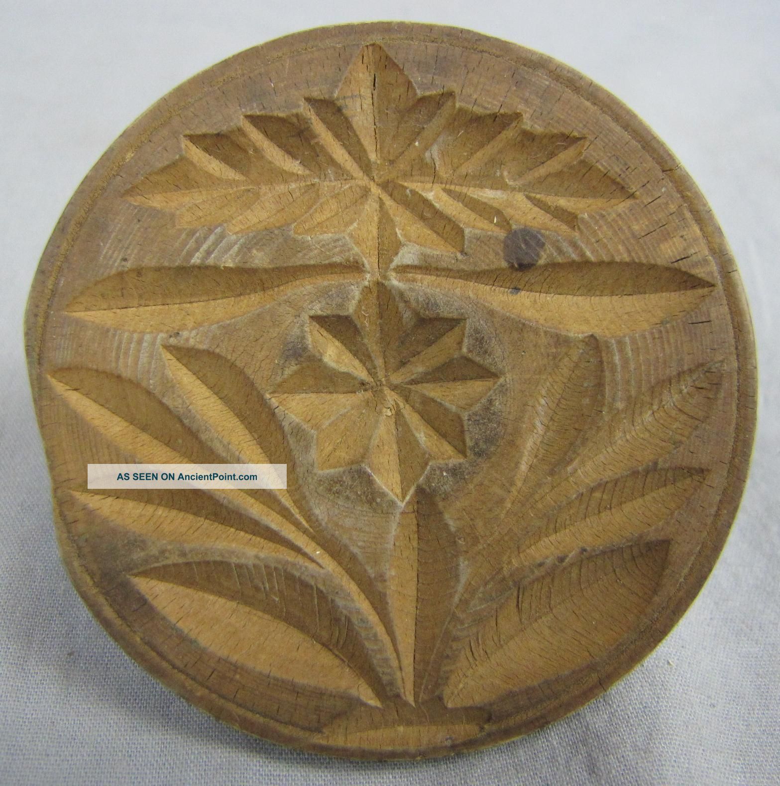 Antique Butter Stamp/print/mold Stylized Pineapple Deep Detail With Border Primitives photo