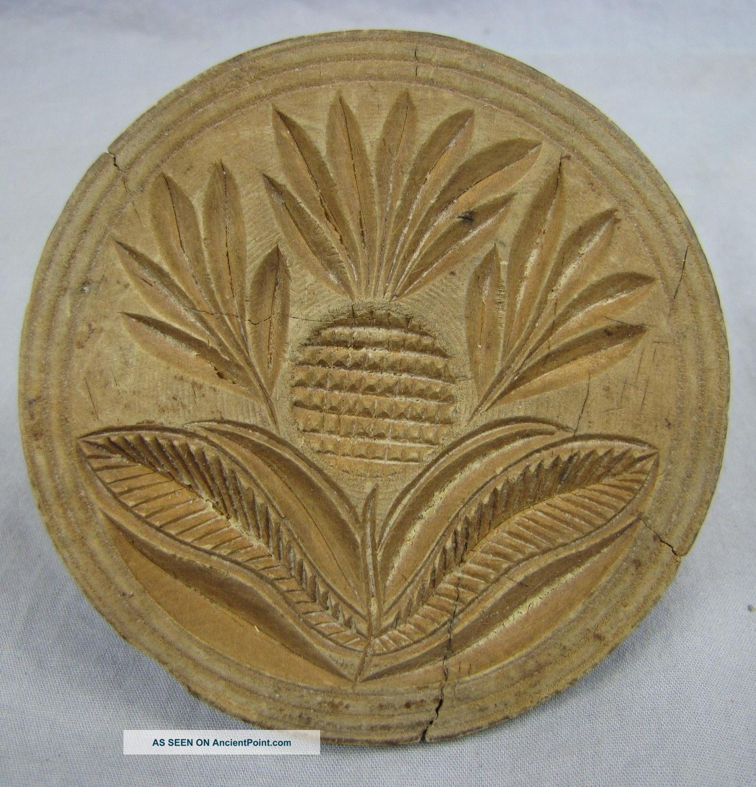 Antique Butter Stamp/print/mold Pineapple Deep Detail With Border 4 Primitives photo