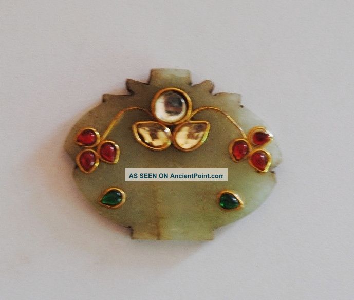 Old Indo Persian Mughal Rajput India Jade Stones Jeweled Pendant India photo
