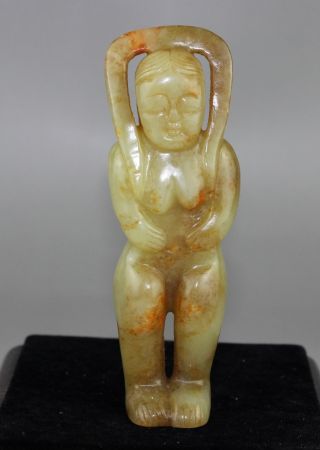 China Old Natural Nephrite Hetian Jade Carved Woman Statue photo