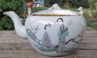 Rare Antique Chinese Porcelain Teapot 19th Century Marked Minor Restoration photo