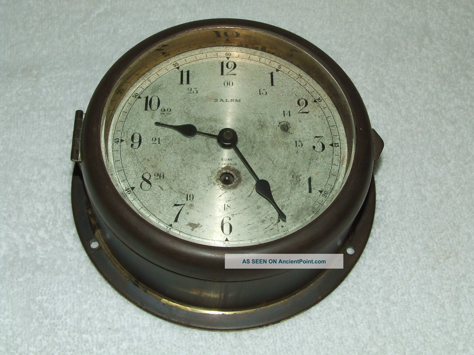 Antique 1940 ' S Working Salem 8 Day Brass Maritime Ship Boat Clock 7 Jewel Swiss Clocks photo