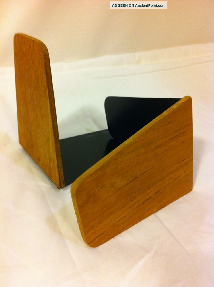 Mid Century Modern Danish Modernist Teak Wood Metal Bookends Mid-Century Modernism photo