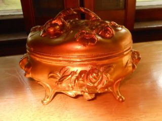 Antique Art Nouveau Gilded B&w Gold Metal Rose Jewelry Casket Box Pat 1904 photo