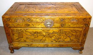 Antique Vintage Chinese 19 Cent? Camphor Wood Hand - Carved Chest/trunk/ Box photo