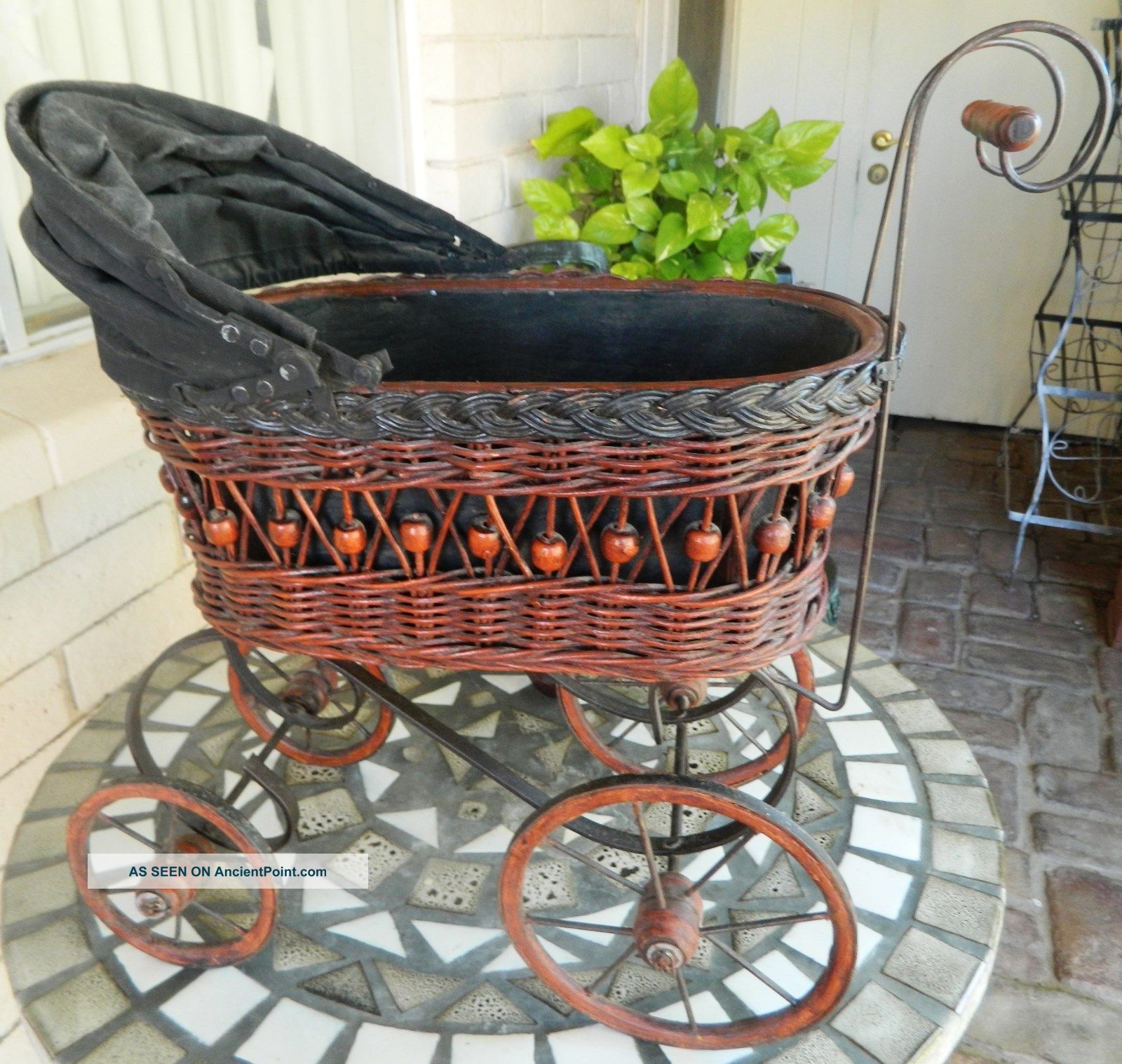 Repo Victorian/antique Style Babybuggy/pram/carriage Wood/wicker/canvas/metal Baby Carriages & Buggies photo