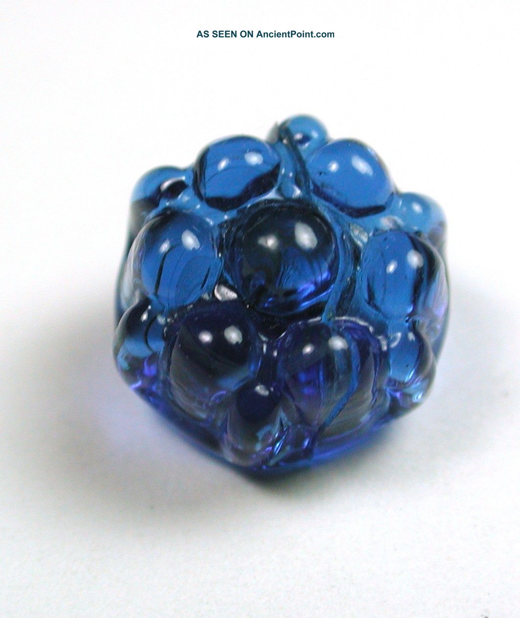 Antique Charmstring Glass Button Blue Candy Mold Swirl Back Buttons photo