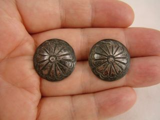 Fine 1920 ' S Or Prior Pair (2) Navajo Stamp Work Decor Ingot Silver Buttons photo