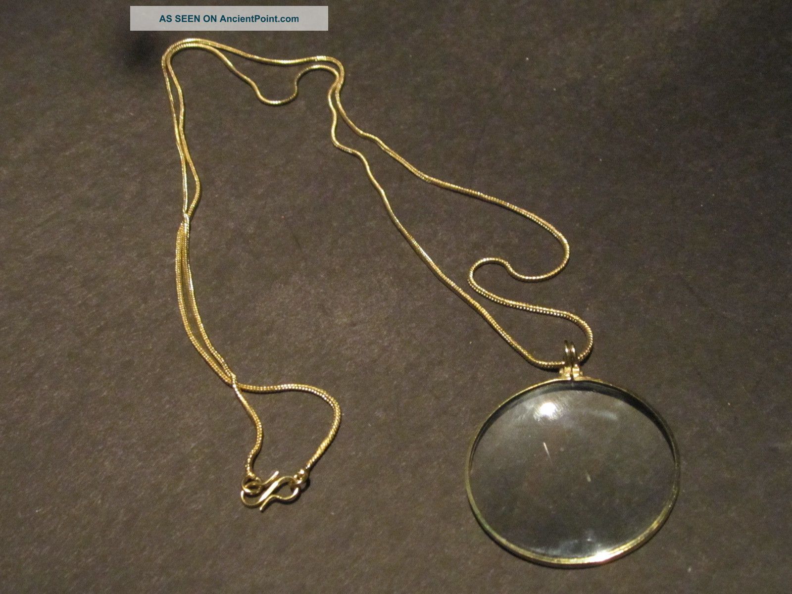 Vintage Antique Style Brass Magnifying Glass Necklace Primitives photo