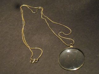 Vintage Antique Style Brass Magnifying Glass Necklace photo