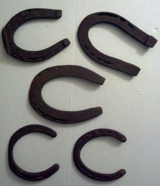 5 Antique Horseshoes Various Sizes photo