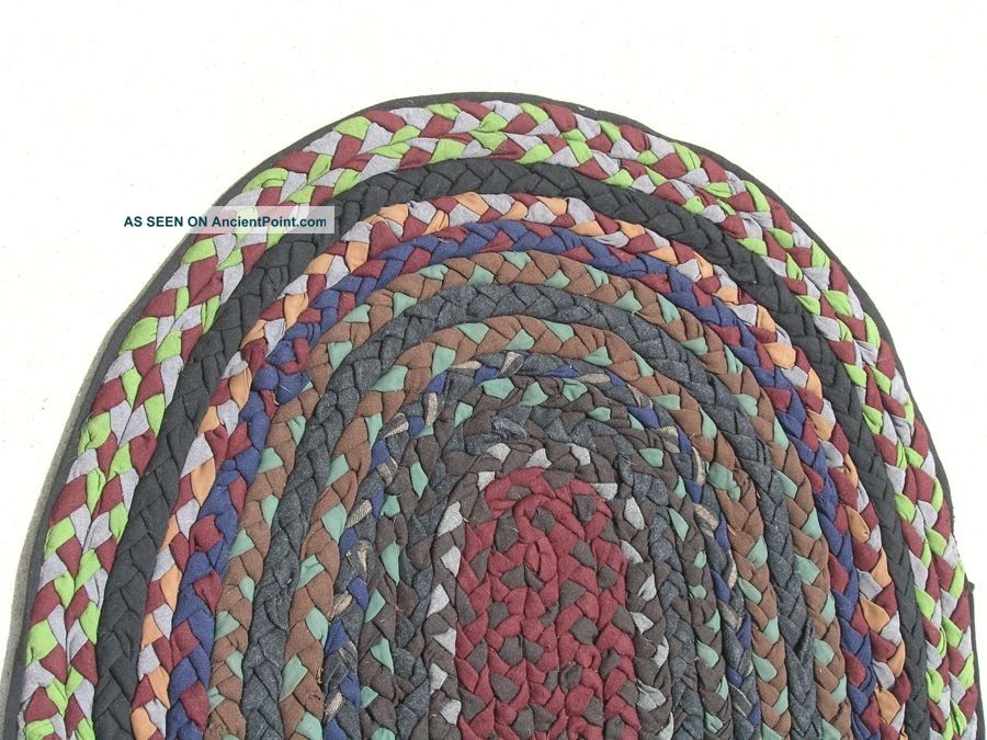 Antique American Hand Braided Rag Rug Oval Colorful Conservator Washed 31 " X41