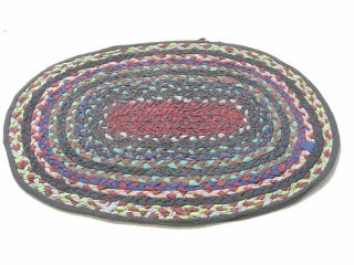 Antique American Hand Braided Rag Rug Oval Colorful Conservator Washed 31 