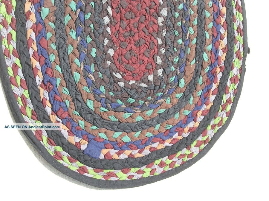 Antique American Hand Braided Rag Rug Oval Colorful Conservator Washed 31 " X41