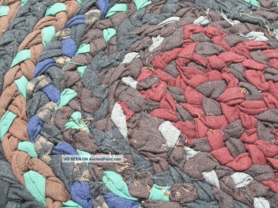 Antique American Hand Braided Rag Rug Oval Colorful Conservator Washed 31 " X41