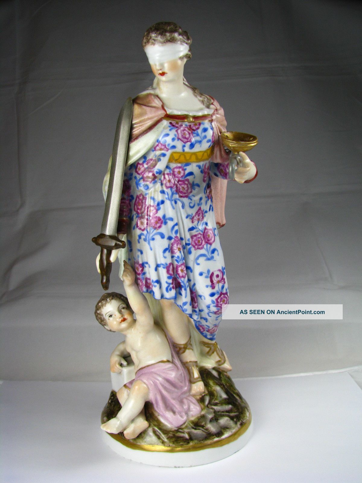Kpm Porcelain Figurine Goddess Femida,  Cherub By Krister Waldenburg Germany C1904 Figurines photo