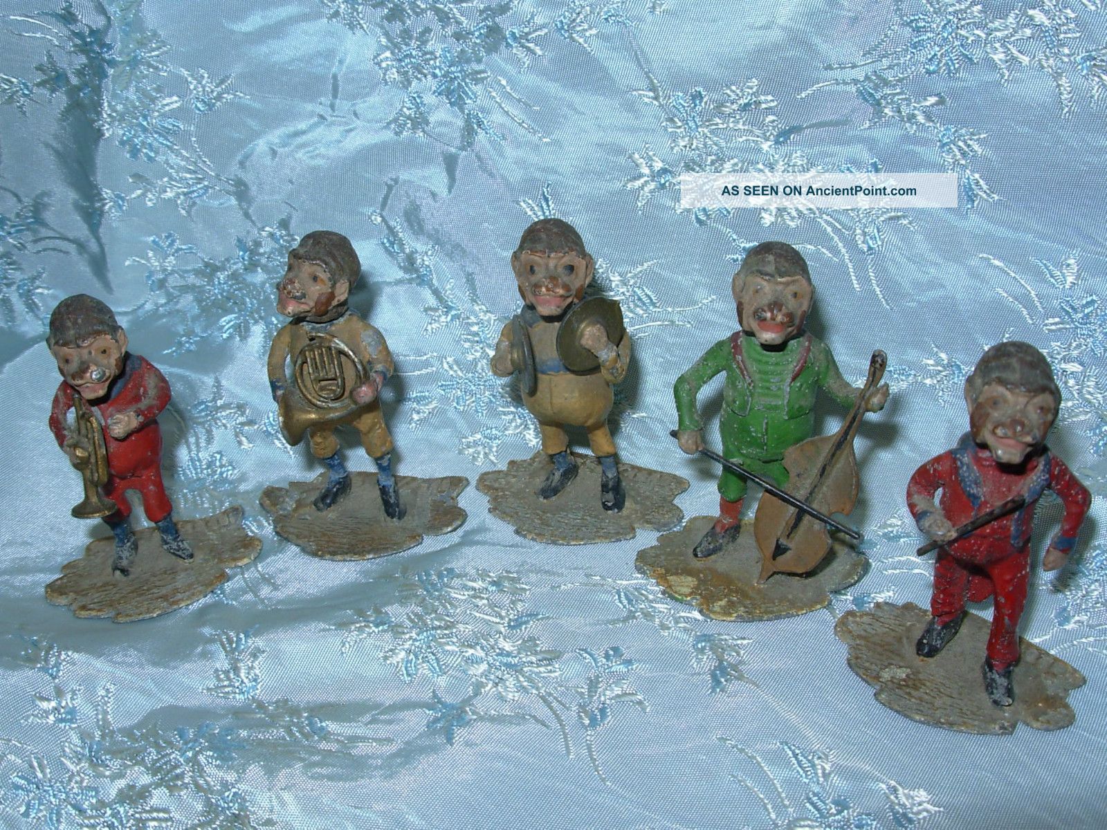Antique German Monkey Band Nodders Cold Painted Mechanical Rare Metalware photo