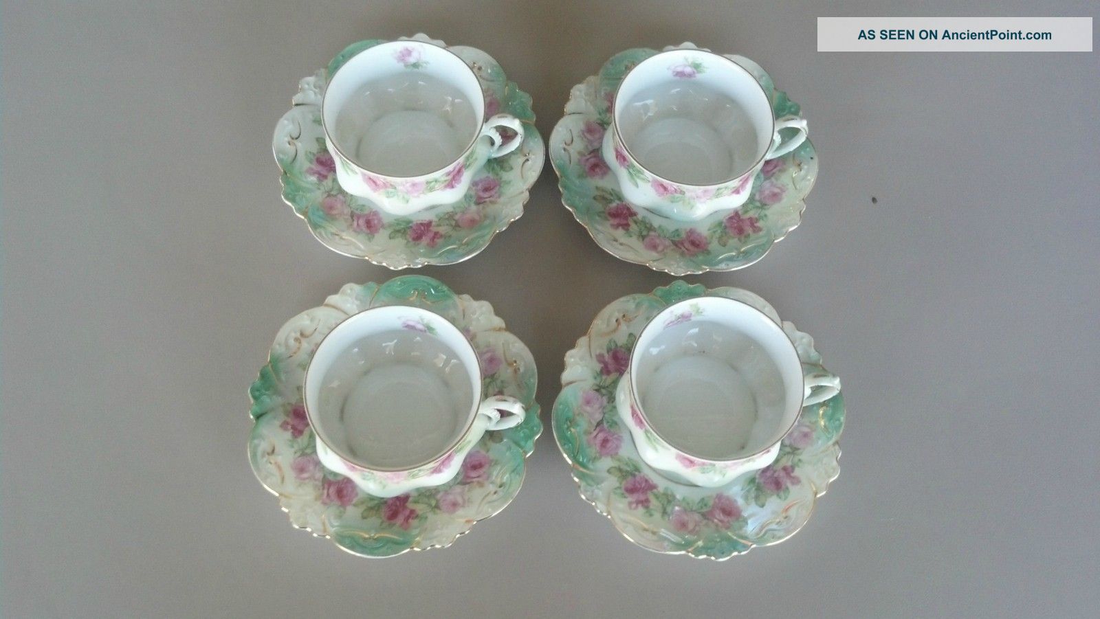 Set Of 4 - Antique Hand Painted Floral & Gold Design Cups & Saucers From Austria Cups & Saucers photo