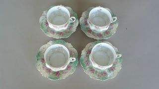 Set Of 4 - Antique Hand Painted Floral & Gold Design Cups & Saucers From Austria photo
