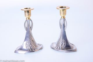 A Pair Of Silver Plated Art Nouveau Candlesticks By Wmf,  Circa 1910 photo