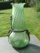 Antique Loetz Van Hauten (stamped) Irridescent Green Glass Vase In Pewter Frame Art Nouveau photo 2