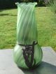 Antique Loetz Van Hauten (stamped) Irridescent Green Glass Vase In Pewter Frame Art Nouveau photo 5