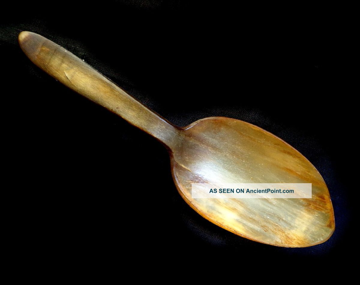 Antique Hand - Carved Swedish Cow Horn Ladle Spoon 19th Century Rustic Primitives photo