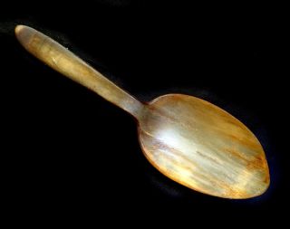 Antique Hand - Carved Swedish Cow Horn Ladle Spoon 19th Century Rustic photo