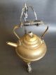 Old Vintage Antique Primitive Brass Teapot Kettle Wrought Iron Stand & Burner Primitives photo 1