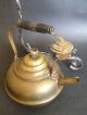 Old Vintage Antique Primitive Brass Teapot Kettle Wrought Iron Stand & Burner Primitives photo 5