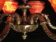 Antique Solid Bronze & Real Alabaster Chandelier From The 1950s Chandeliers, Fixtures, Sconces photo 4