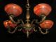 Antique Solid Bronze & Real Alabaster 5 Lights Chandelier From The 1950s Chandeliers, Fixtures, Sconces photo 2