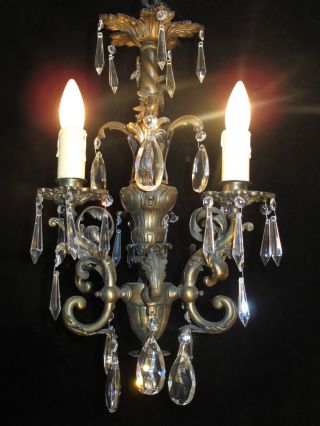 1880s Solid Bronze Chandelier With Crystals photo