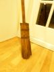 Antique Wooden Long Handled Broom Primitive Metal Band Primitives photo 3
