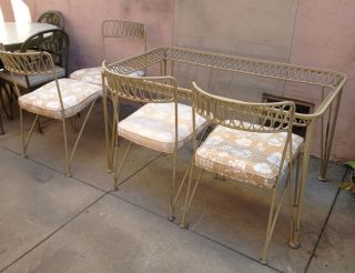 Salterini Ribbon Series Wrought Iron Dining / Patio/ Garden Table And 4 Chairs photo