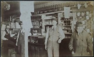 Vtg 1900 - 1910 Antique Cabinet Photo Inside General Store Flags Mail Ads Men photo