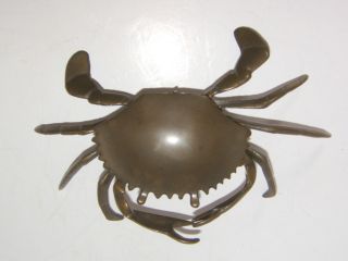Antique Bronze Crab Ash Tray / Trinket Box / Flip Top / 7 