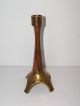 Antique Brass & Wood Candle Holder / 8 