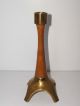 Antique Brass & Wood Candle Holder / 8 