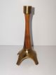 Antique Brass & Wood Candle Holder / 8 