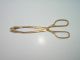 Antique Handcrafted Brass Fireplace Tongs / 10 3/4 