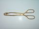 Antique Handcrafted Brass Fireplace Tongs / 10 3/4 