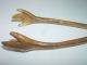 Antique Handcrafted Brass Fireplace Tongs / 10 3/4 