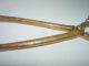 Antique Handcrafted Brass Fireplace Tongs / 10 3/4 