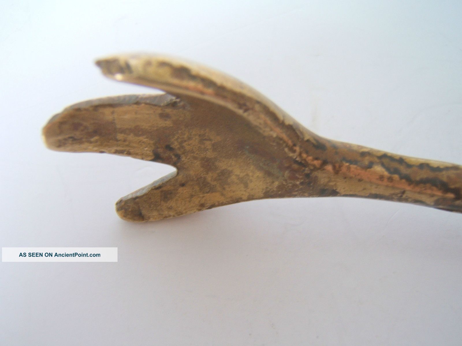 Antique Handcrafted Brass Fireplace Tongs / 10 3/4 " Long / Heavy 11 Oz.