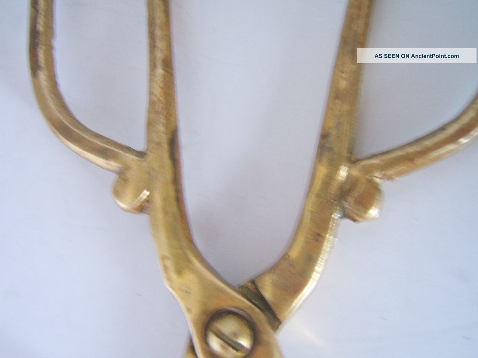Antique Handcrafted Brass Fireplace Tongs / 10 3/4 " Long / Heavy 11 Oz.